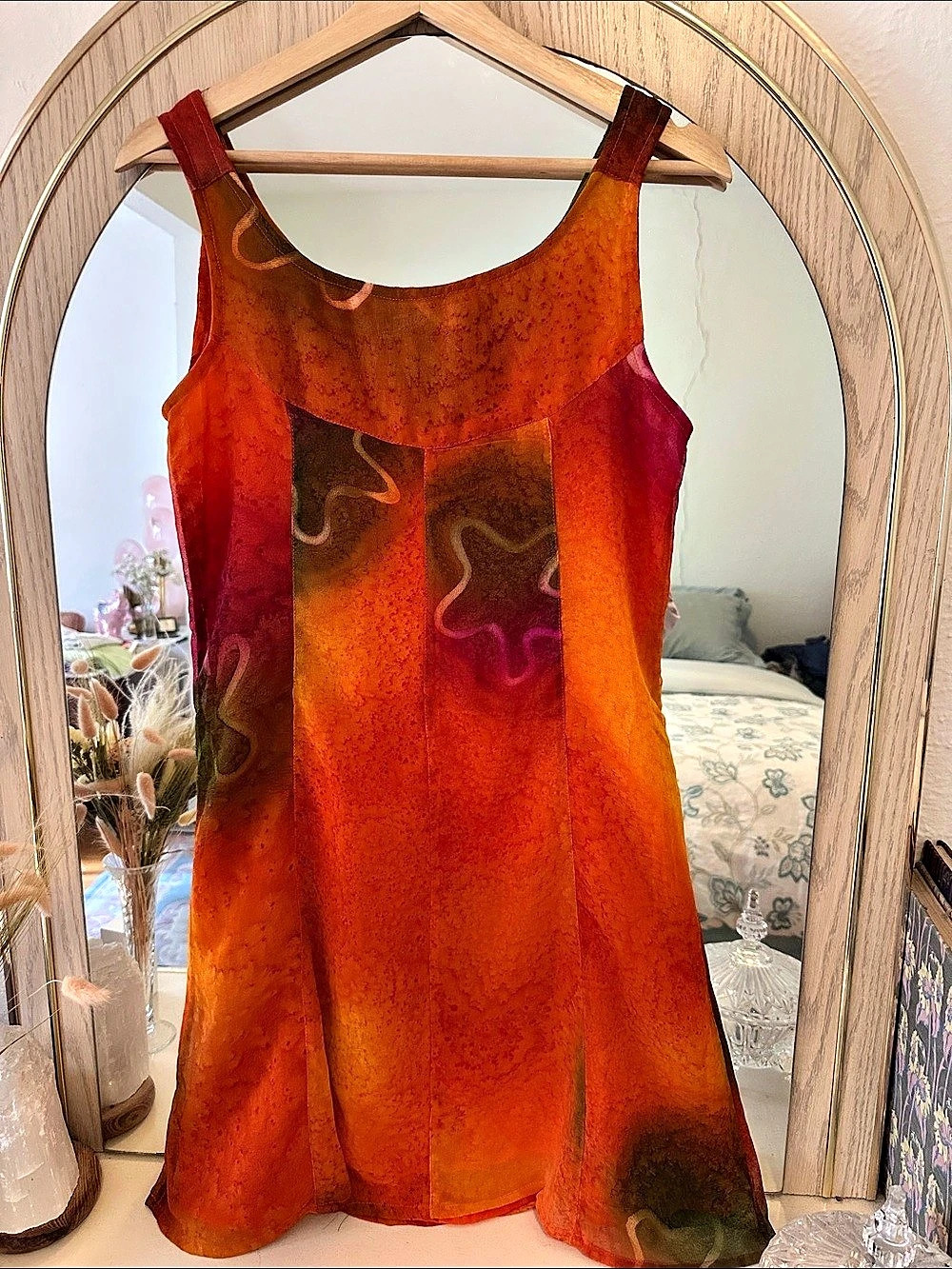Neelam Abstract Mini Dress in Orange & Red
